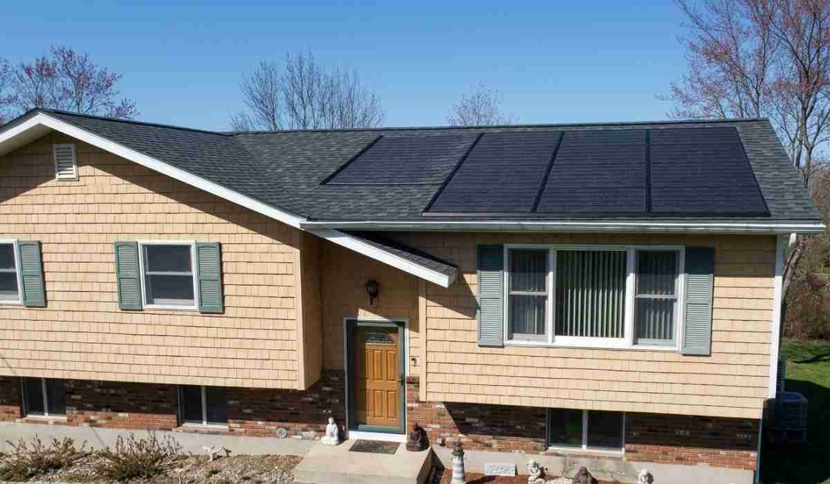 residential solar shingles on a split-level home