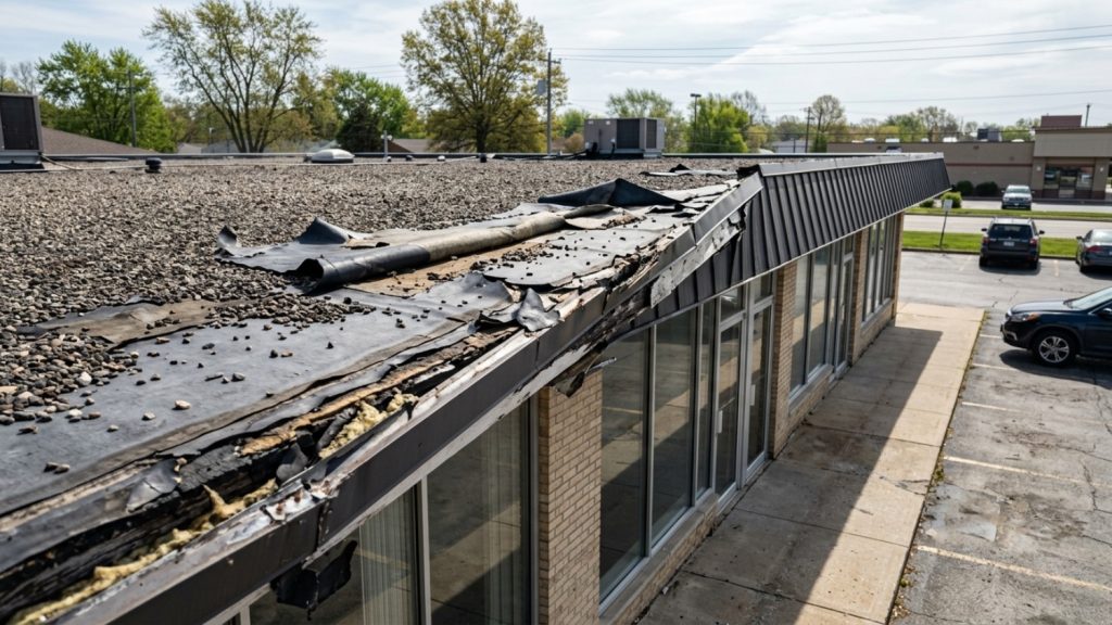 surfaced flat roof with a severely damaged and deteriorating edge