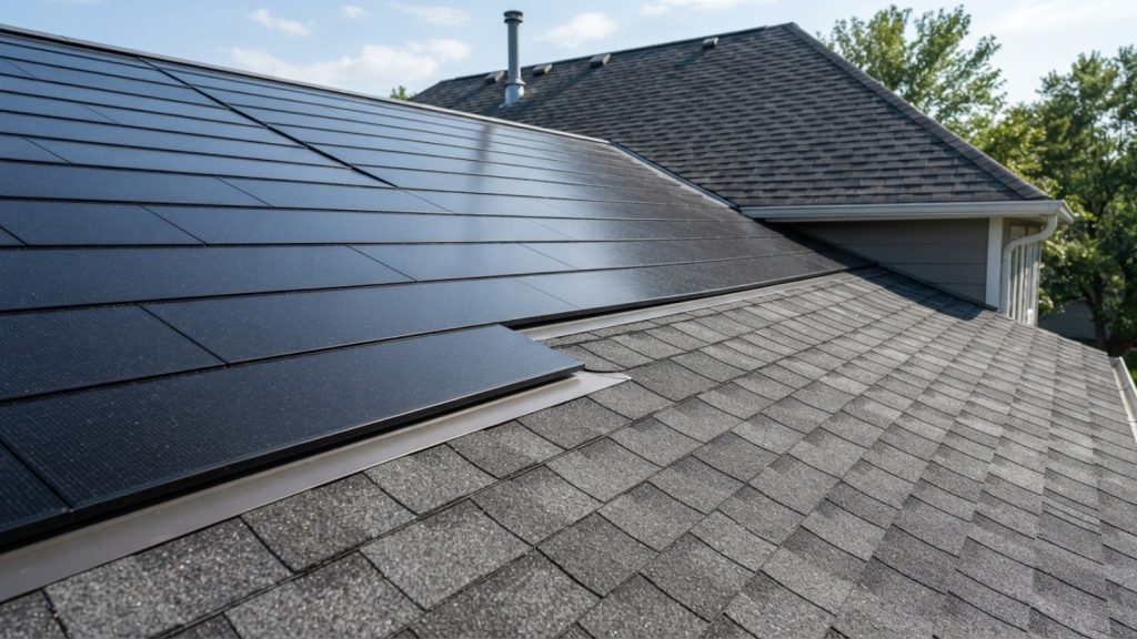 a row of solar shingles