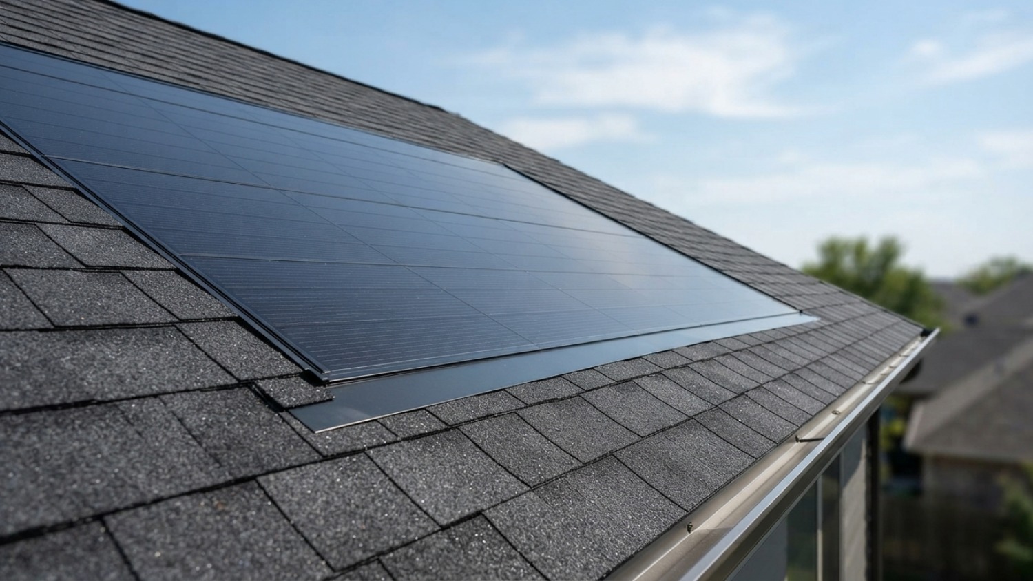 Solar panels installed on a dark shingled residential roof