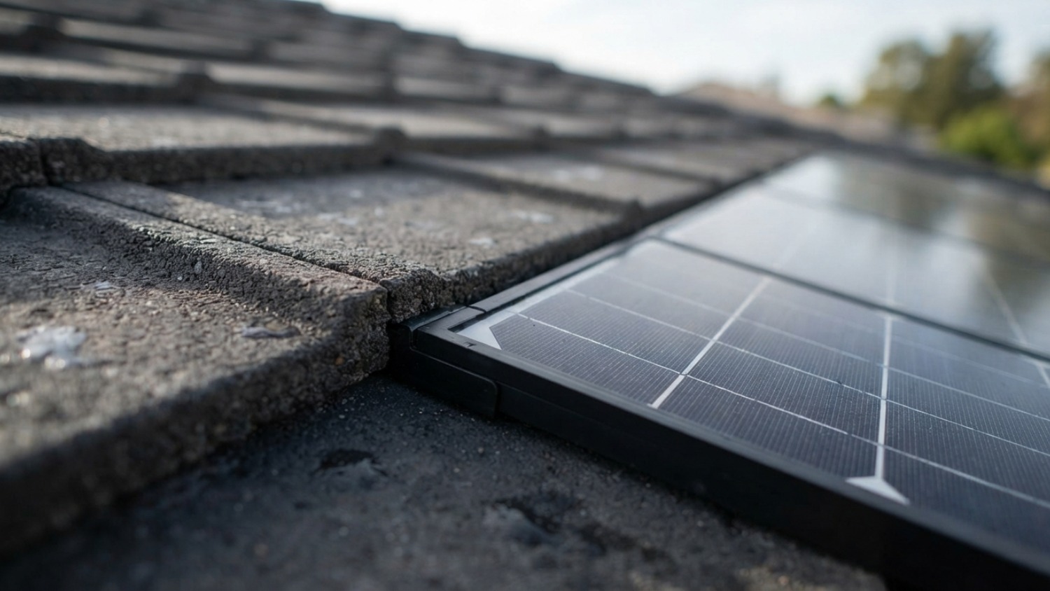 close-up view of integrated solar shingles