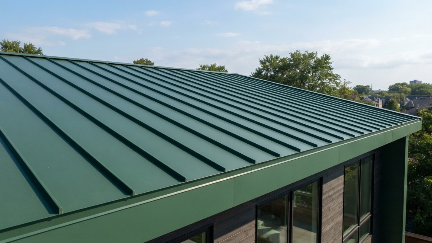 A green standing seam metal roof