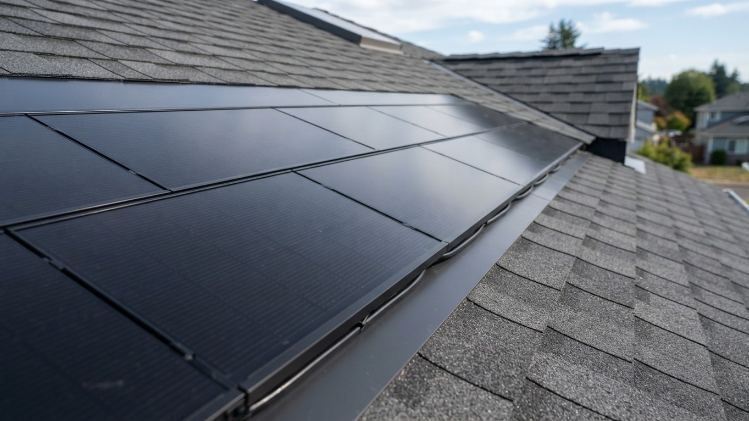 close-up view of low-profile solar shingles