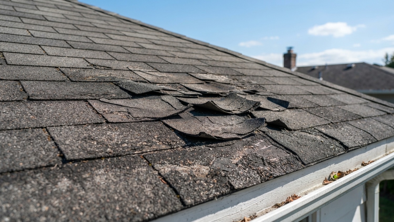 Damaged asphalt roof shingles