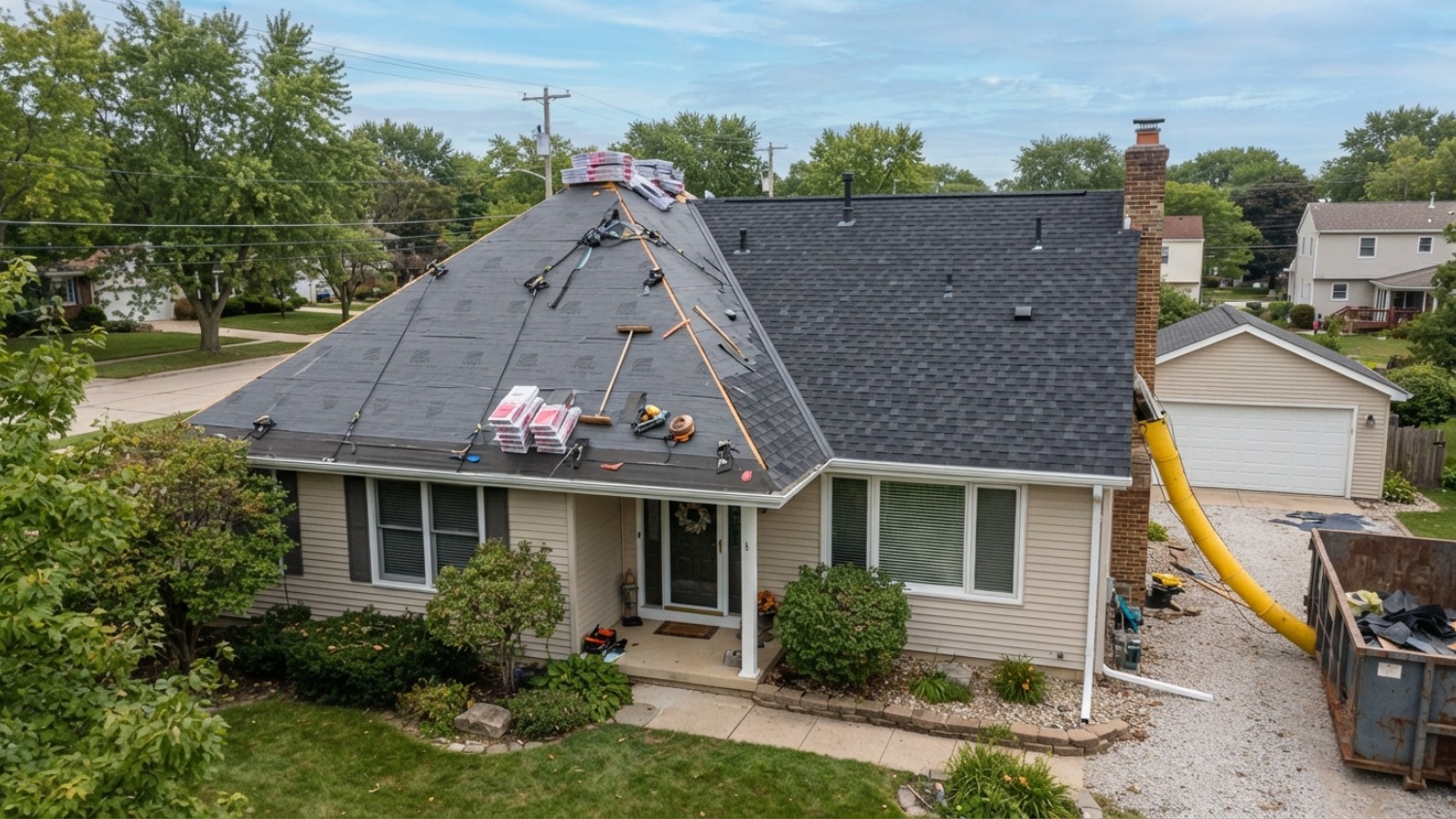 a house undergoing roof replacement
