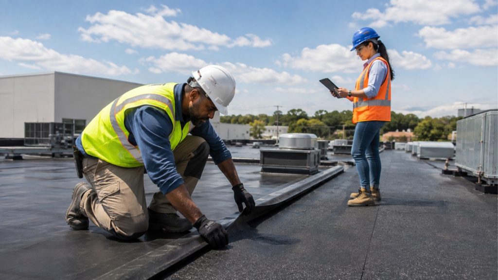 licensed roofing crew inspecting