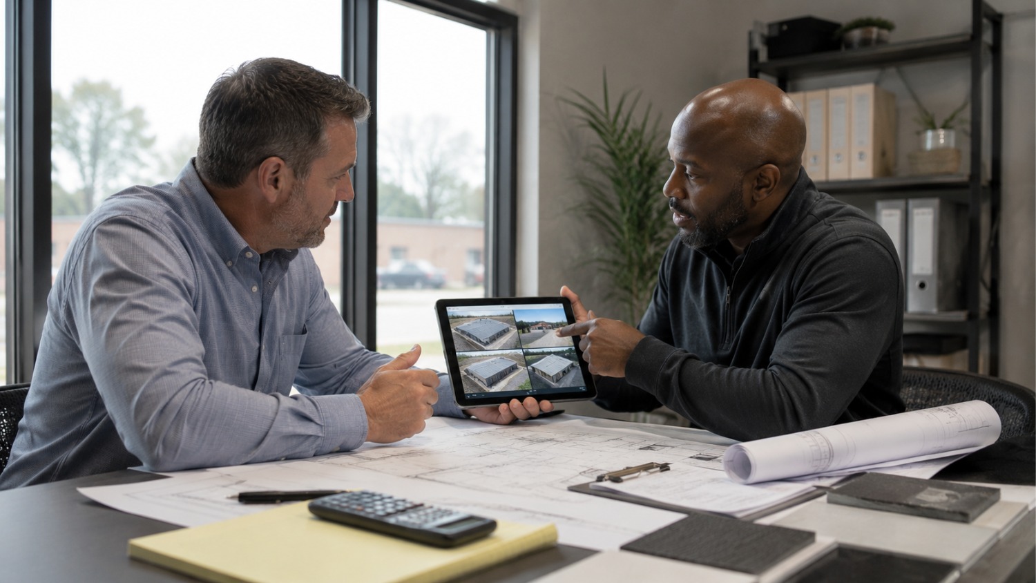building owner meeting with a professional roofing contractor during a pre-contract evaluation