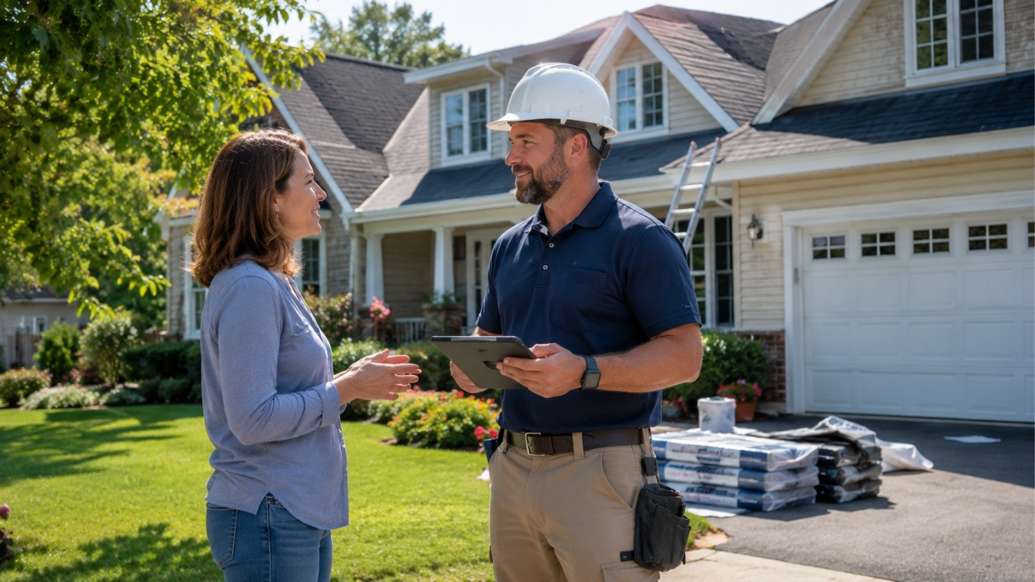 speaking with a professional roofing contractor
