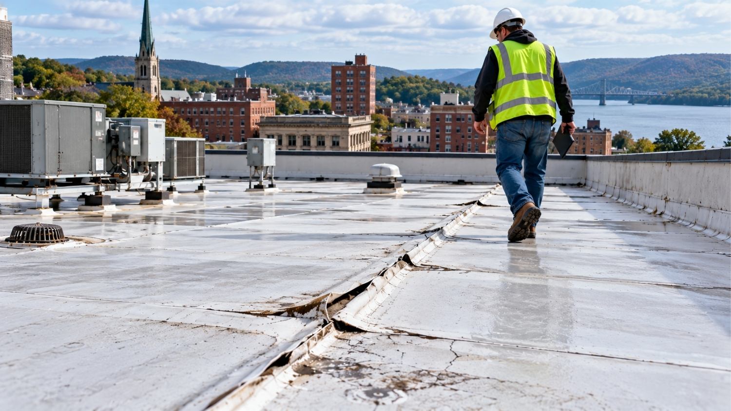 examining a visibly deteriorated membrane section