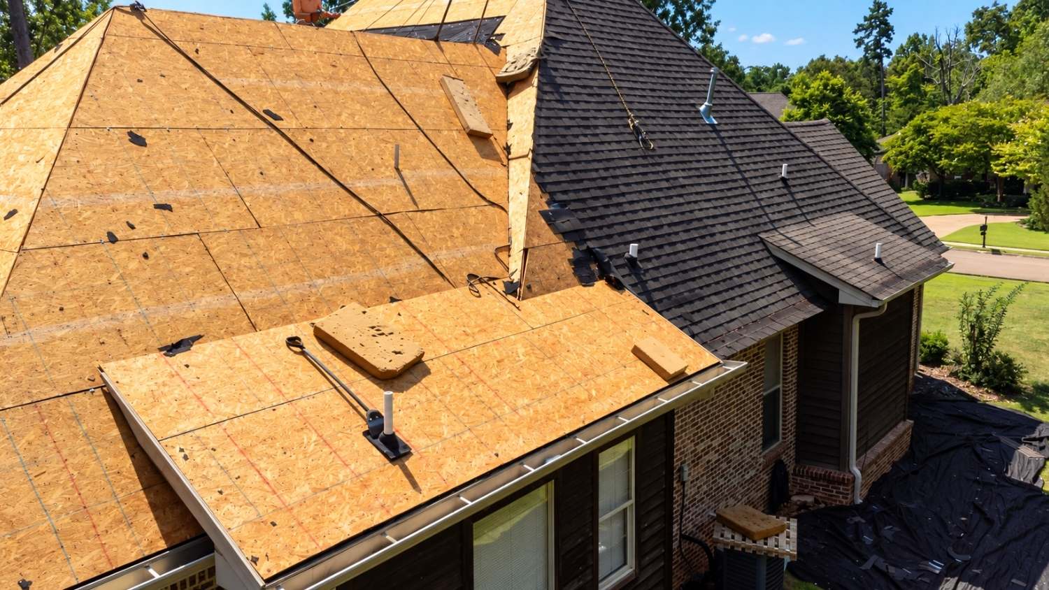 aerial view of a residential roof replacement