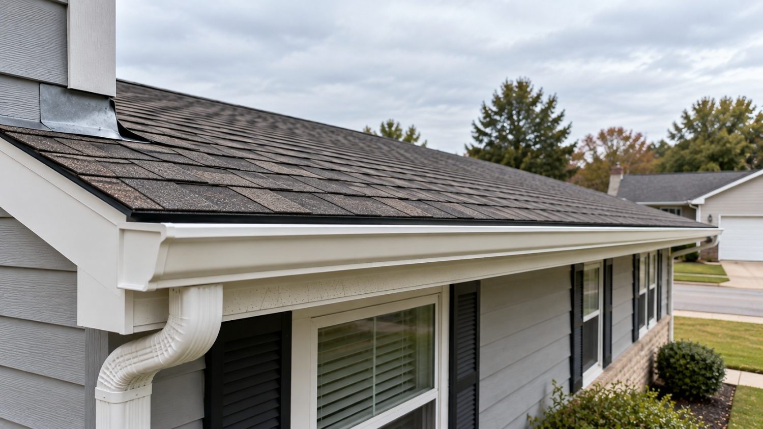 asphalt shingles appear on a low-slope roof